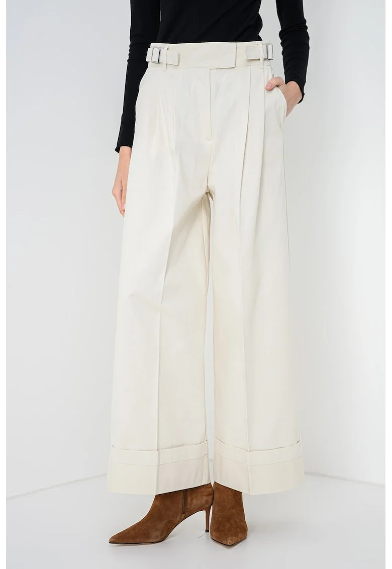 Pantaloni cu croiala ampla si talie inalta Garonna, Crem