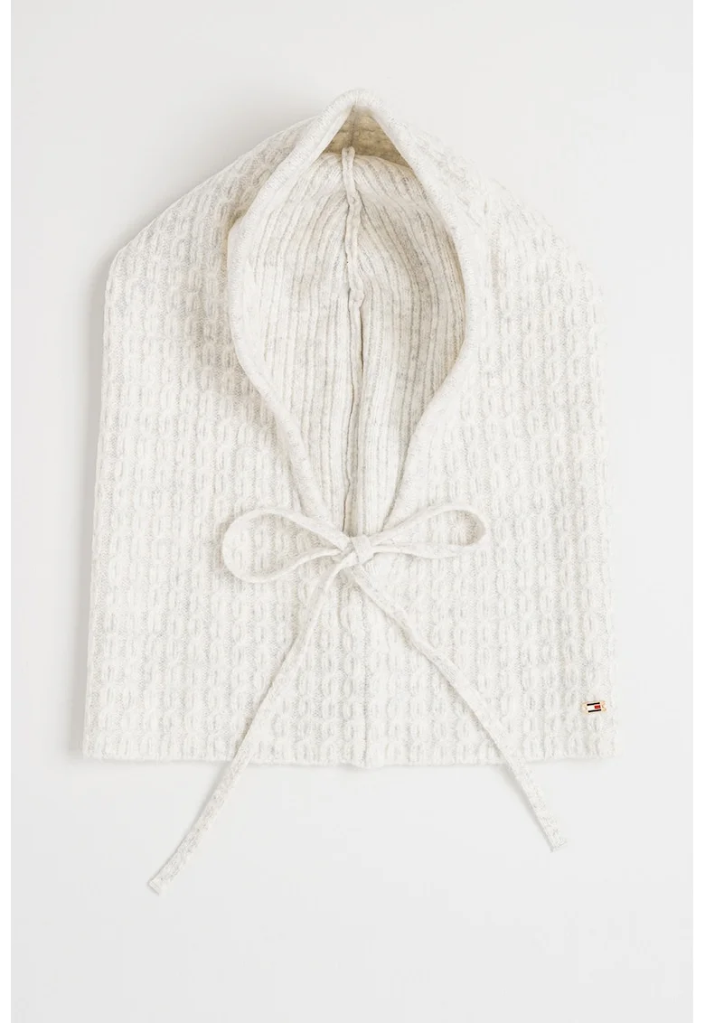 Balaclava cu model torsade, Alb fildes/Gri deschis
