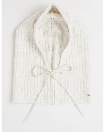 Balaclava cu model torsade, Alb fildes/Gri deschis