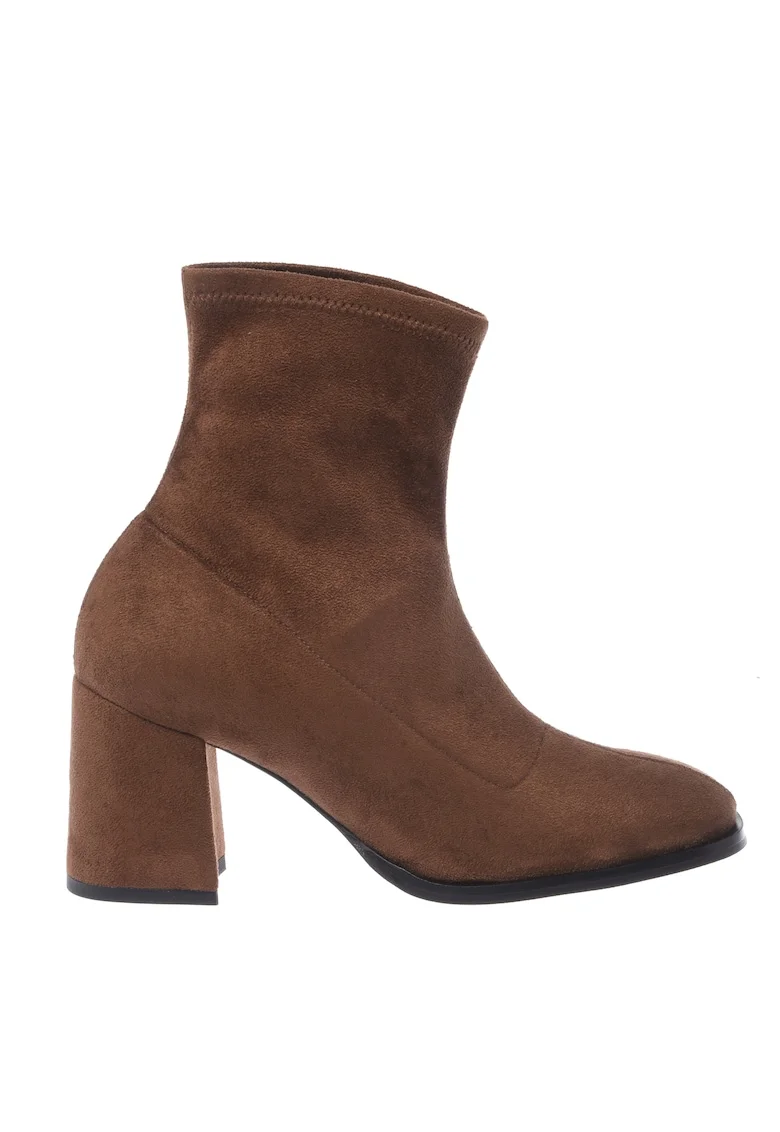 Botine din piele intoarsa ecologica, Maro