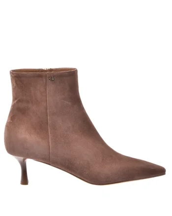 Botine din piele intoarsa cu fermoar, Maro taupe