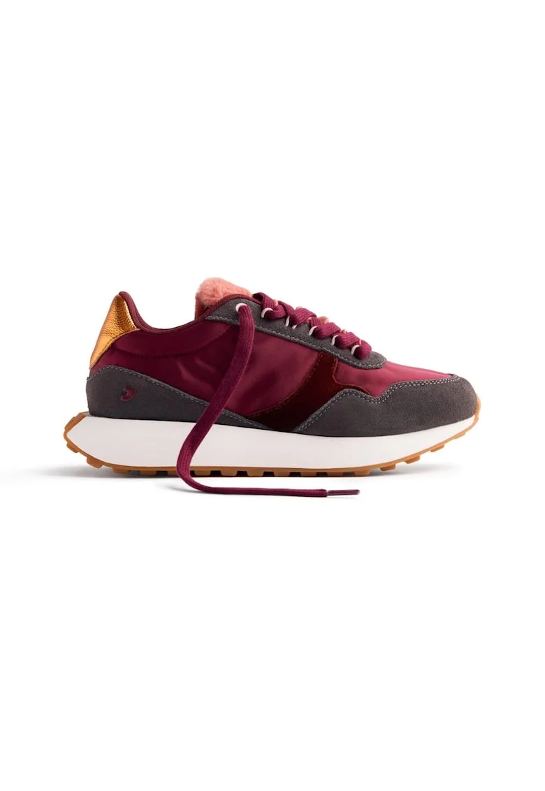 Pantofi sport de piele intoarsa cu garnituri textile si stralucitoare, Visiniu