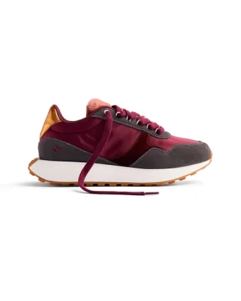 Pantofi sport de piele intoarsa cu garnituri textile si stralucitoare, Visiniu
