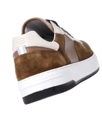 Pantofi sport de piele cu garnituri de piele intoarsa, Alb/Maro taupe