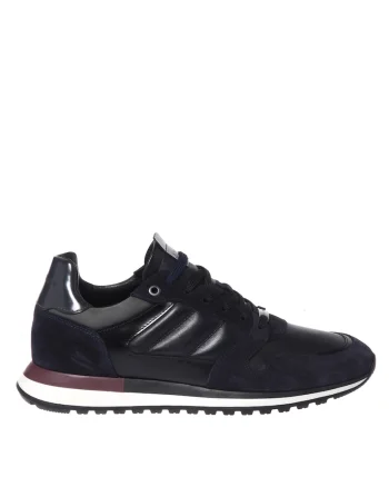 Pantofi sport uni de piele cu garnituri de piele intoarsa, Bleumarin