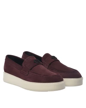 Pantofi loafer de piele intoarsa cu logo, Visiniu