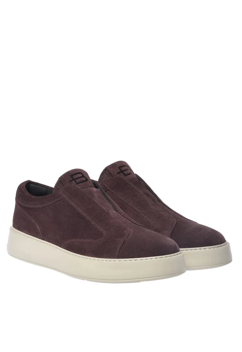 Pantofi sport low-cut de piele intoarsa, Visiniu