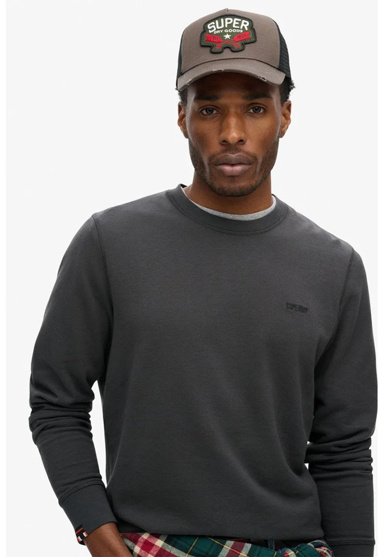 SUPERDRY, Bluza de trening cu model uni, Negru stins