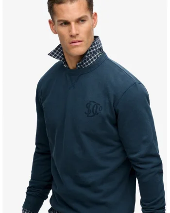 SUPERDRY, Bluza de trening cu decolteu la baza gatului si detaliu cu logo discret, Bleumarin