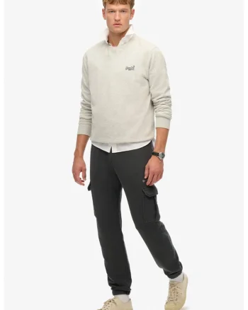 SUPERDRY, Pantaloni de trening cargo din amestec de bumbac, Negru stins