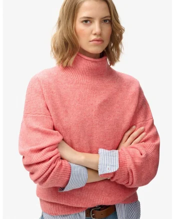 SUPERDRY, Pulover cu guler inalt si maneci cazute, Coral