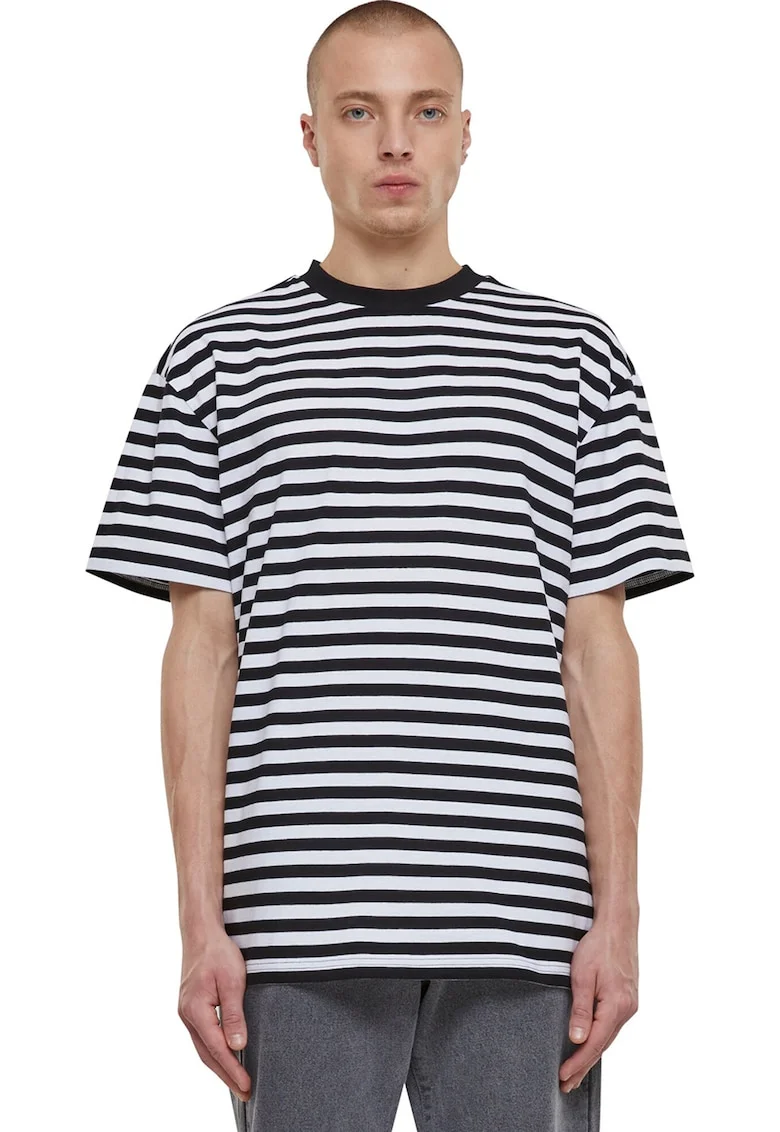 Tricou lejer cu model in dungi, Negru/Alb optic