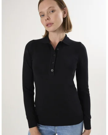 Pulover slim fit cu guler polo, Negru