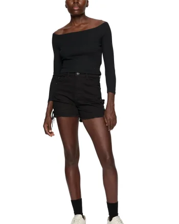 Bluza cu decolteu pe un umar, Negru
