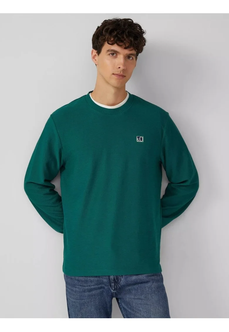 Bluza barbati cu textura striata, decolteu la baza gatului, Regular fit, Verde,