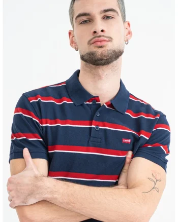 Tricou polo in dungi Housemark, Rosu/Bleumarin
