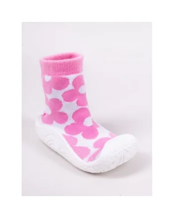 Botosi De Casa  Cu Talpa Antiderapanta, Design Cu Flori, Textil, Fete, Alb, Roz