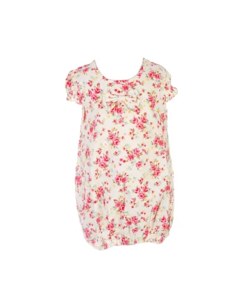 Rochie  Fetite - Alba Cu Trandafirasi Roz, Fara maneca, Bumbac