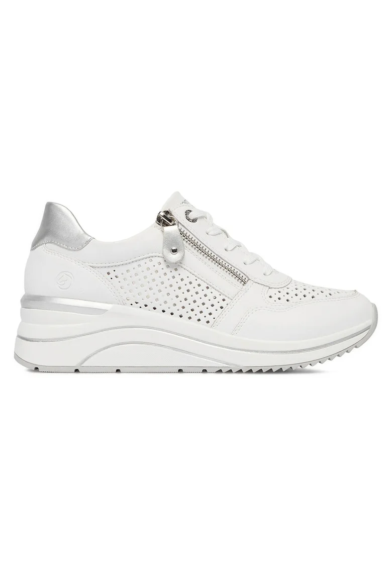 Pantofi sport dama  alb/argintiu, piele naturala, talpa platforma, sistem inchidere fermoar