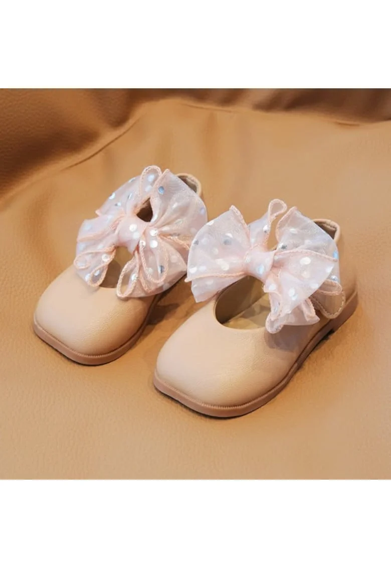 Pantofi  Model Organza, Elegant, Piele ecologica, Fete, Velcro, Roz pudrat