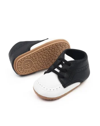 Pantofi  Cu Sireturi Din Elastic, Elegant, Piele ecologica, Baieti, Alb, Negru