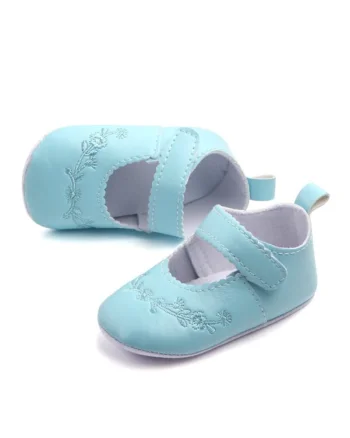 Pantofi  Cu Broderii Florale, Casual, Piele ecologica, Fete, Velcro, Albastru Deschis