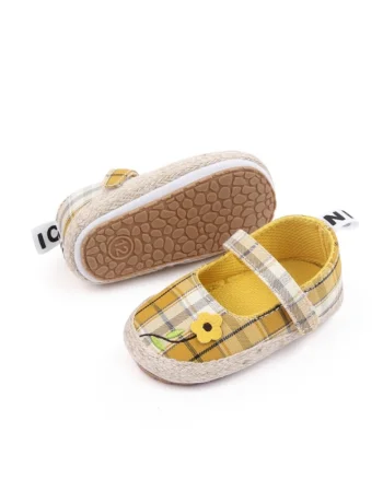 Balerini  In Carouri, Casual, Textil, Fete, Velcro, Galben
