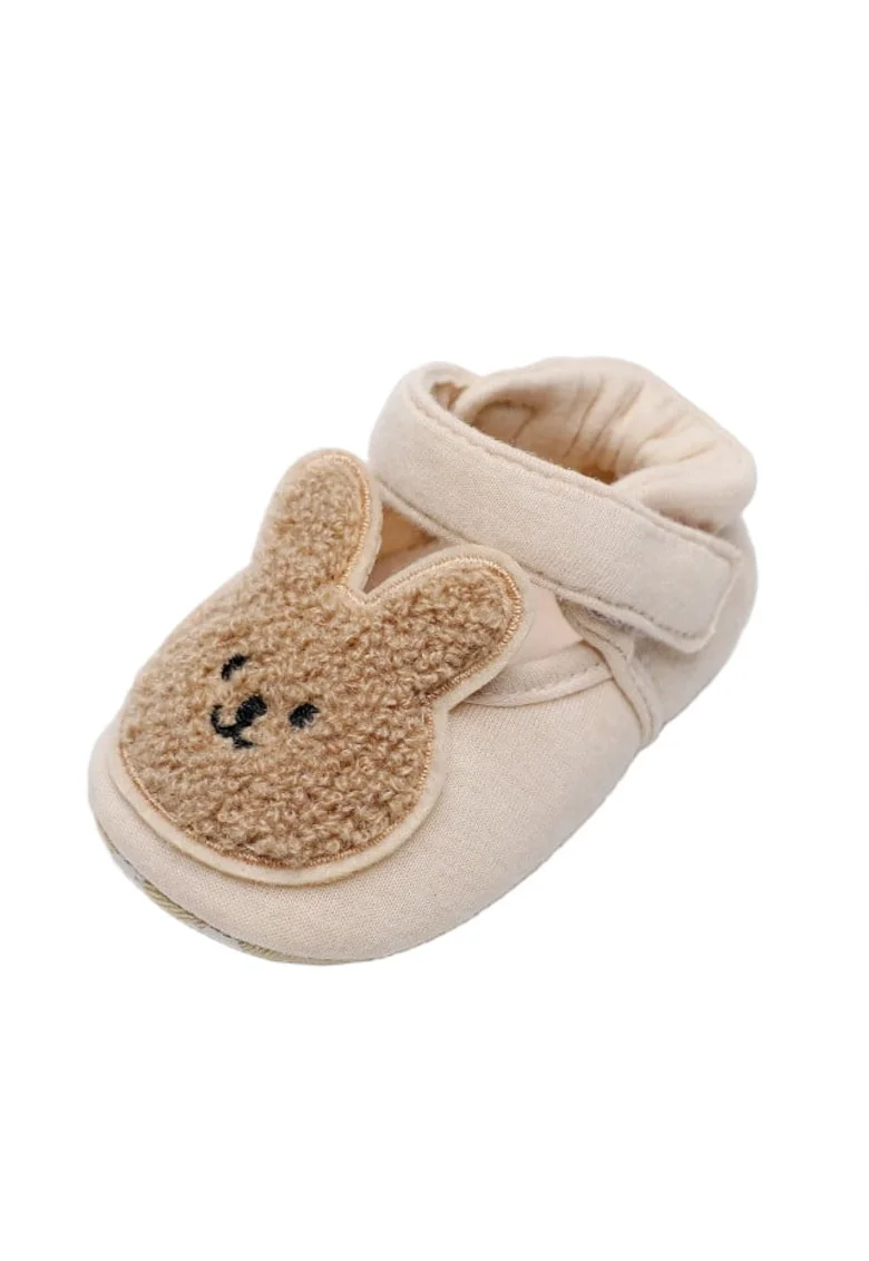 Pantofi  Model Iepuras, Textil, Fete, Velcro, Crem