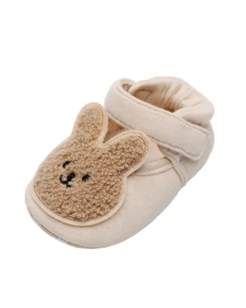 Pantofi  Model Iepuras, Textil, Fete, Velcro, Crem