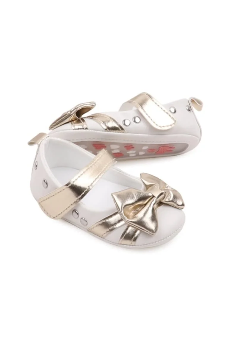 Pantofi  Eleganti, Piele ecologica, Fete, Velcro, Alb, Auriu