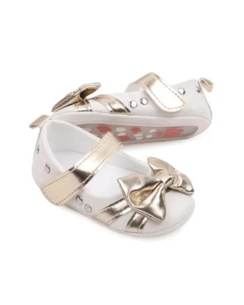 Pantofi  Eleganti, Piele ecologica, Fete, Velcro, Alb, Auriu