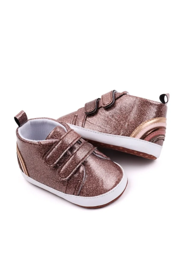 Pantofi  Model Glitter, Casual, Piele ecologica, Fete, Velcro, Maro