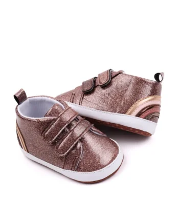 Pantofi  Model Glitter, Casual, Piele ecologica, Fete, Velcro, Maro