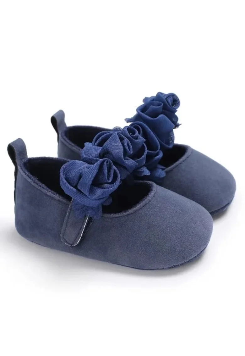 Pantofi  Cu Trandafirasi, Elegant, Textil, Fete, Velcro, Bleumarin
