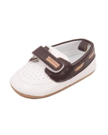 Pantofi  Tip Mocasini, Pentru Baietei, Elegant, Piele ecologica, Velcro, Alb, Maro