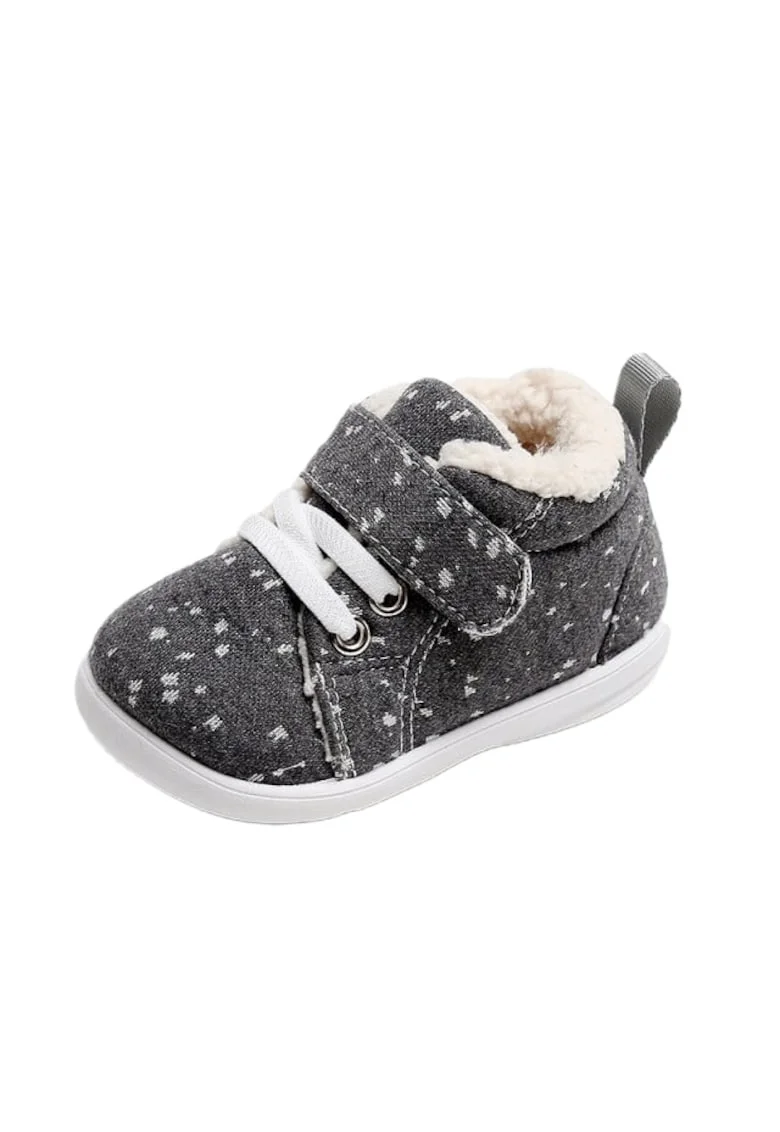 Pantofi  Imblaniti, Model Cu Picatele, Textil, Baieti/ Fete, Velcro, Gri