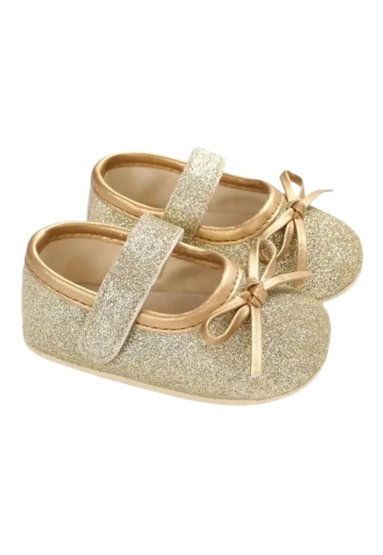 Pantofi  Cu Fundita, Elegant, Piele ecologica, Fete, Auriu,