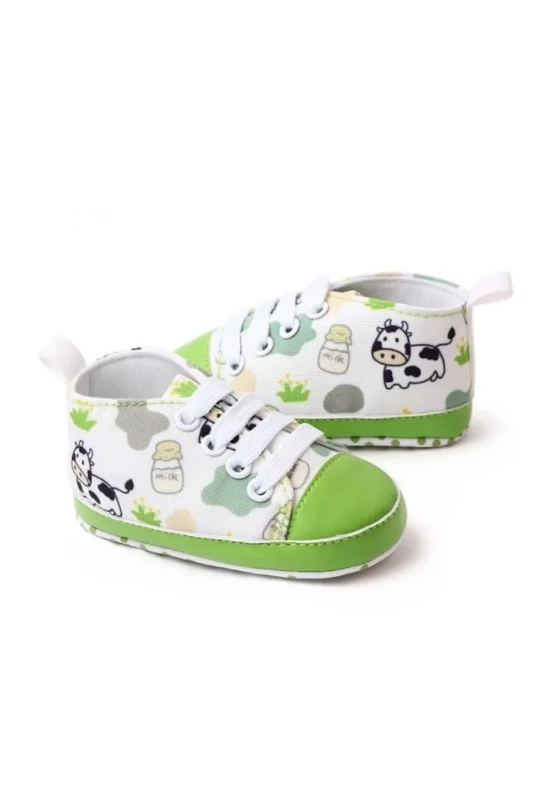Tenisi  Model Cow, Casual, Textil, Baieti, Siret, Alb, Verde