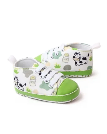 Tenisi  Model Cow, Casual, Textil, Baieti, Siret, Alb, Verde
