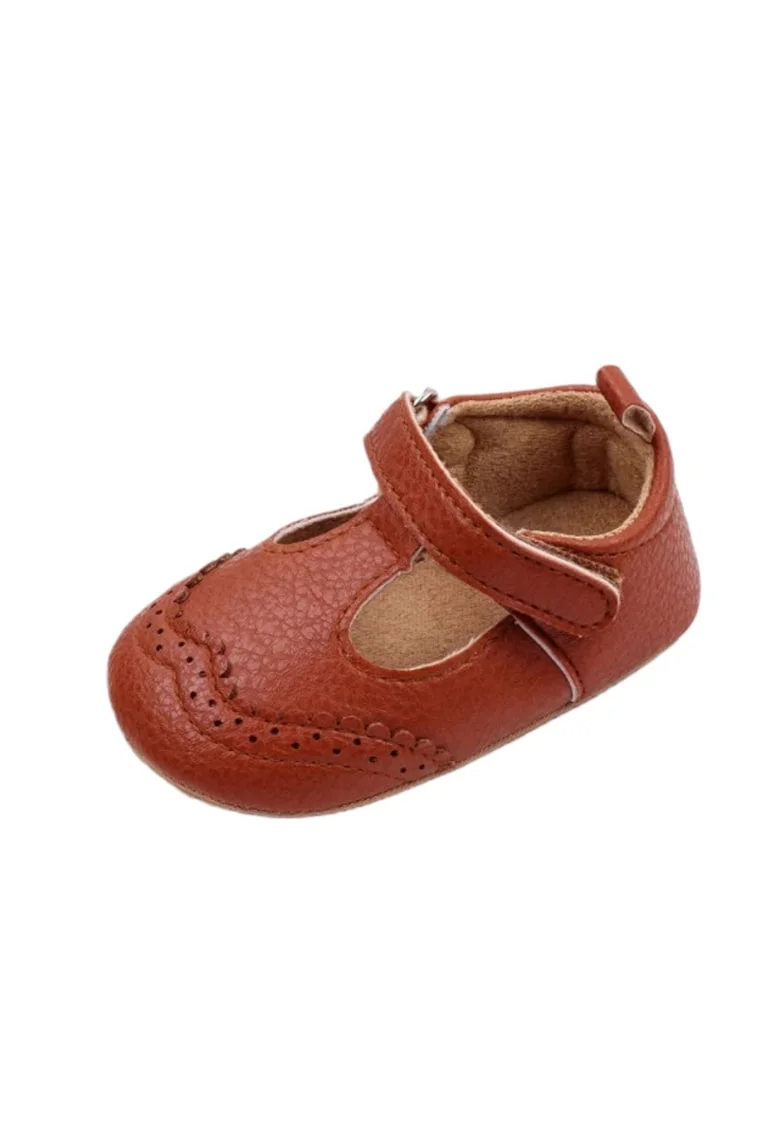 Pantofi  Model Suzy, Piele ecologica, Fete, Velcro, Maro