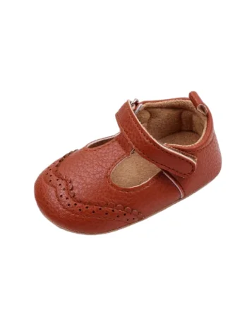 Pantofi  Model Suzy, Piele ecologica, Fete, Velcro, Maro