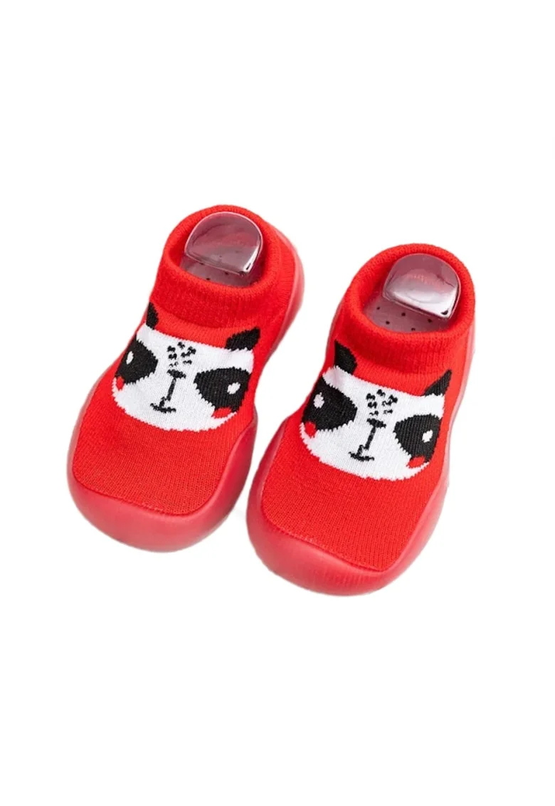 Botosi  Talpa Antiderapanta, Model Panda, Textil, Baieti, Fete, Rosu