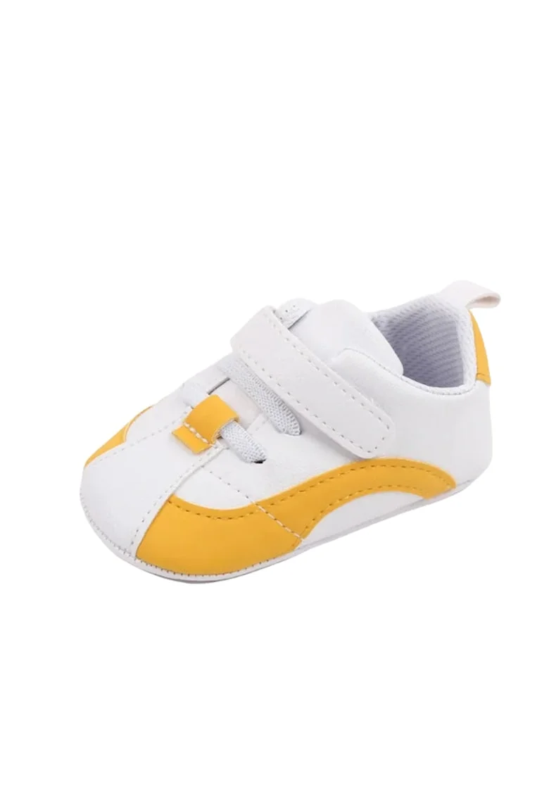 Pantofi Sport  Cu Sireturi Si Bareta Cu Arici, Alb/Galben
