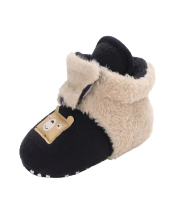 Cizme  Plusate Teddy, Peste glezna, Baieti/ Fete, Negru/ Crem