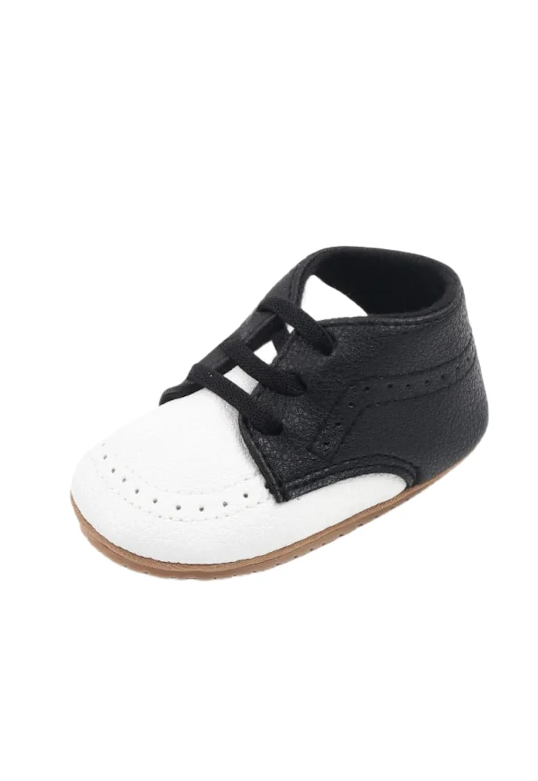 Pantofi  Elegant, Piele ecologica, Baieti, Siret, Alb/ Negru