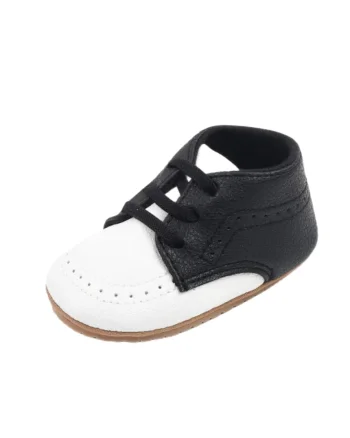 Pantofi  Elegant, Piele ecologica, Baieti, Siret, Alb/ Negru