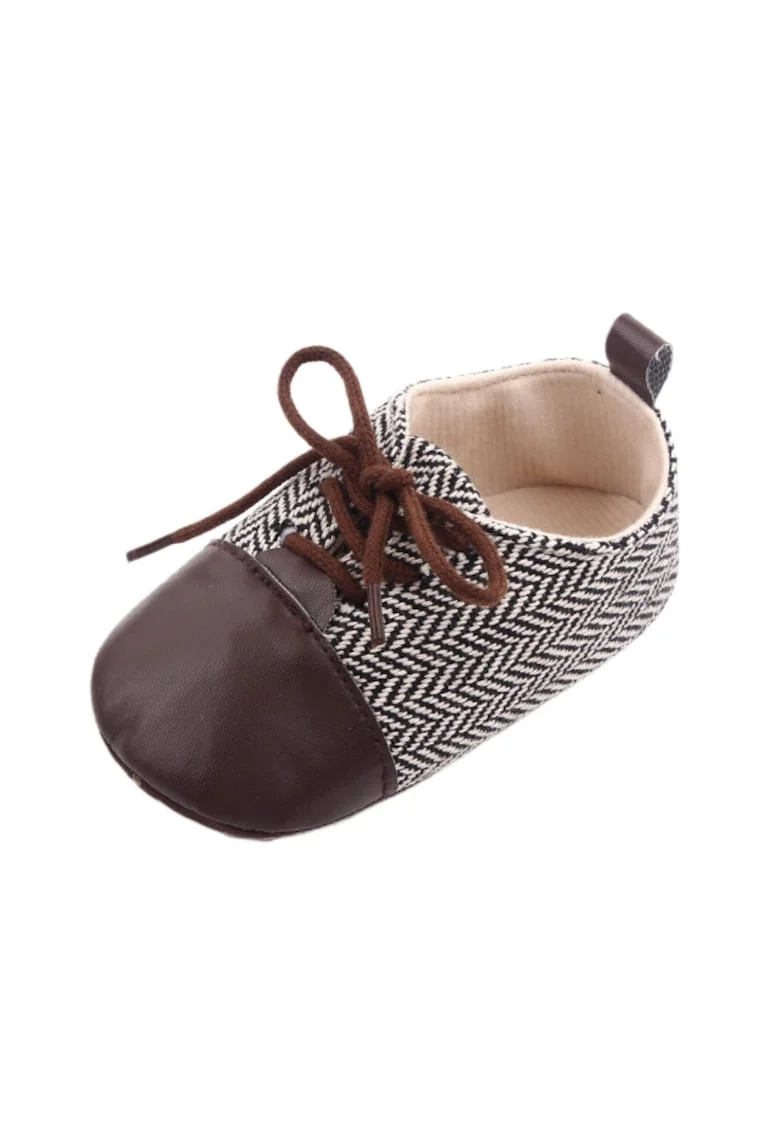 Pantofi  Model Zig Zag, Elegant, Piele ecologica, Textil, Baieti, Siret, Maro, Alb