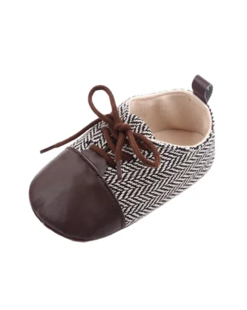 Pantofi  Model Zig Zag, Elegant, Piele ecologica, Textil, Baieti, Siret, Maro, Alb