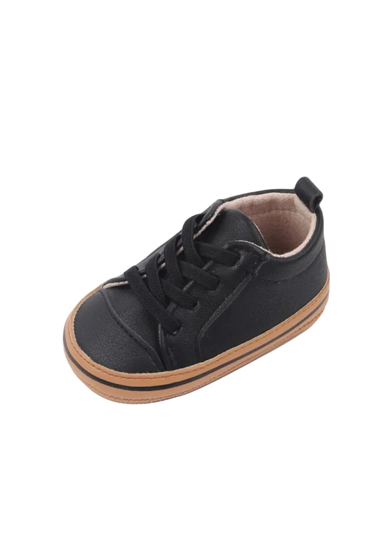 Pantofi  Cu Margini Maro, Elegant, Piele ecologica, Baieti, Siret, Negru