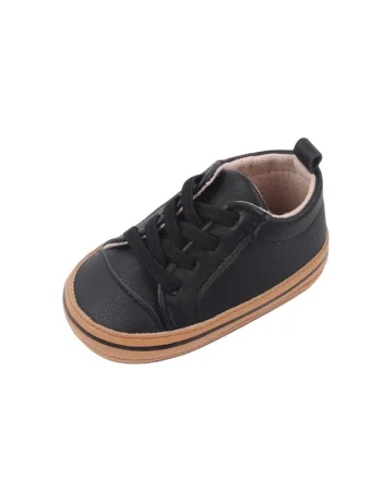 Pantofi  Cu Margini Maro, Elegant, Piele ecologica, Baieti, Siret, Negru